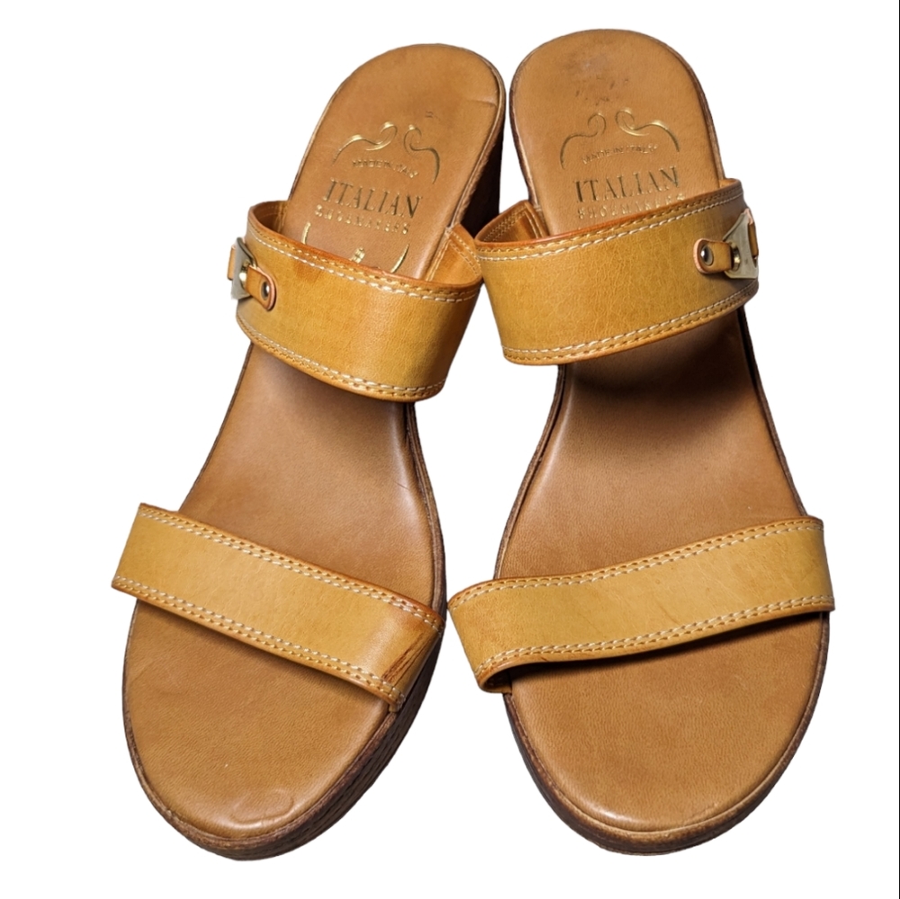 Italian Shoemakers Mallory Brown Double Strap Wedge Sandals Brown size 8.5